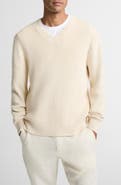 Vince Solid V-Neck Cotton Blend Ribbed Sweater