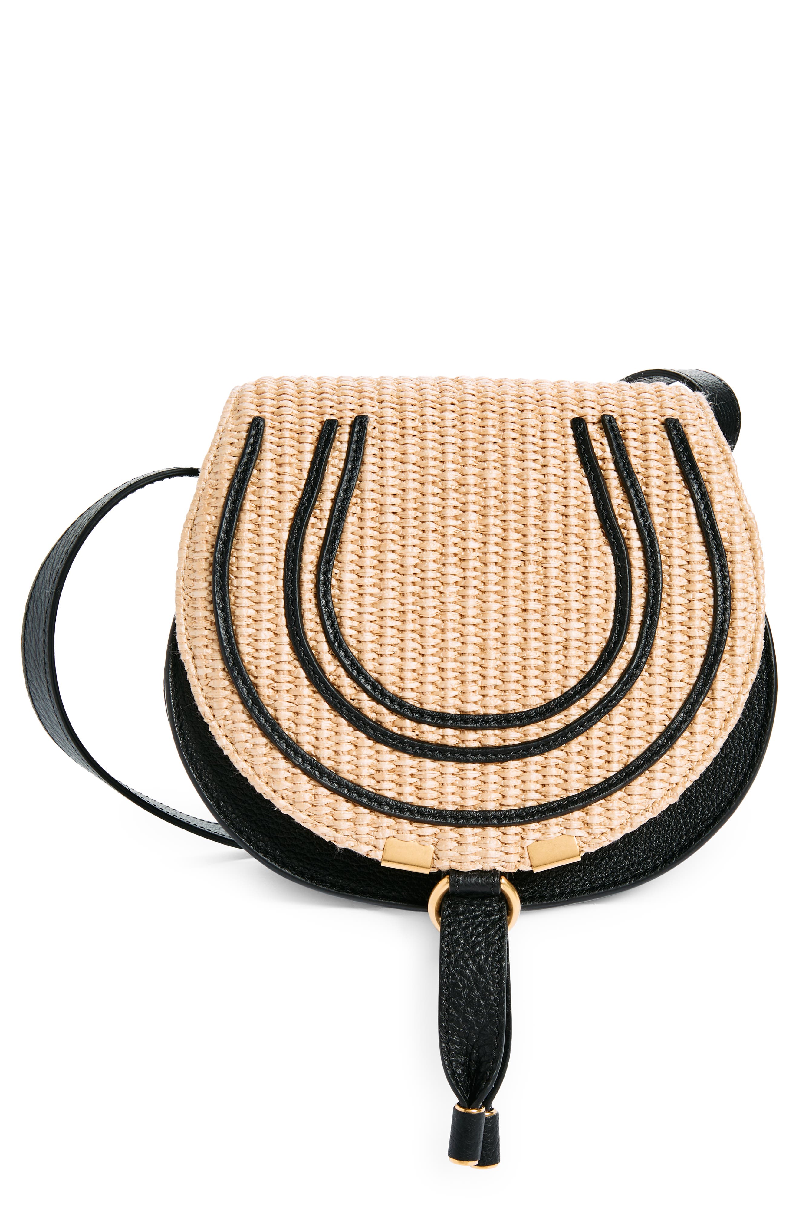 Chloé Small Marcie Raffia & Leather Crossbody Bag, Main, color, 