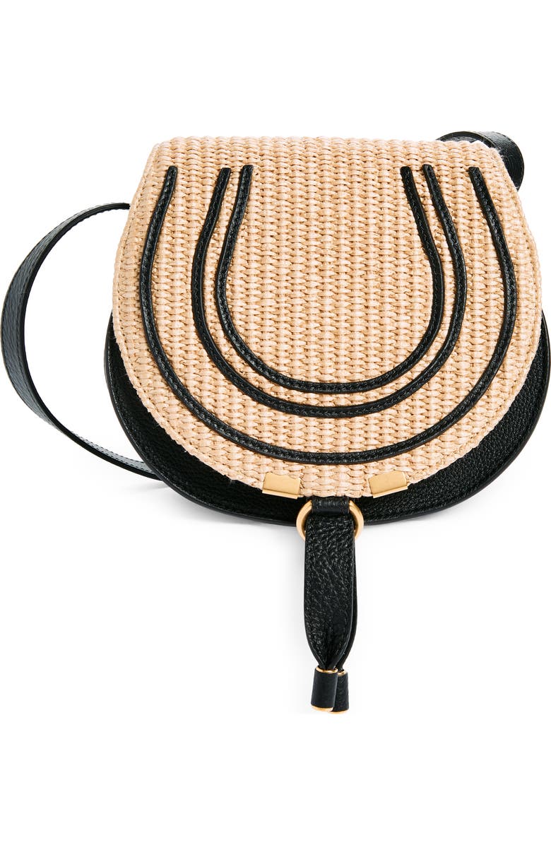 Chloé Small Marcie Raffia & Leather Crossbody Bag, Main, color,