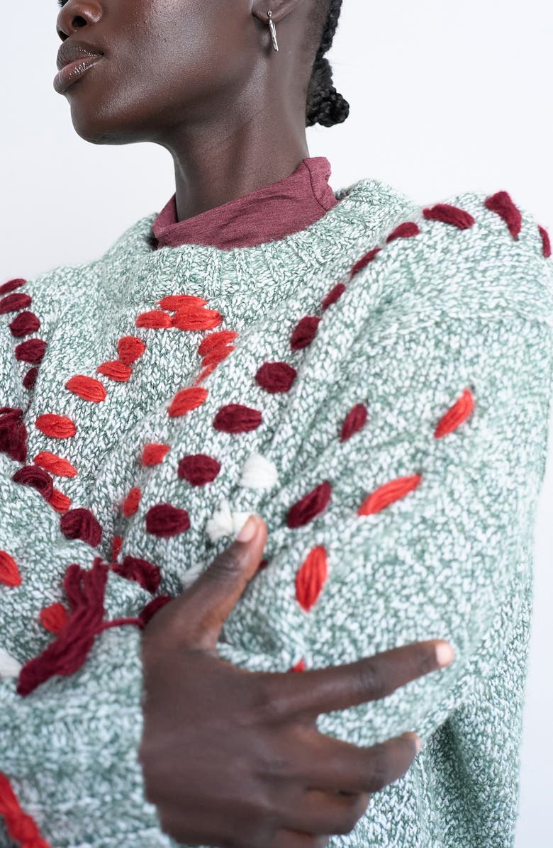 Topshop Embroidered Argyle Sweater, Alternate, color, Light Green