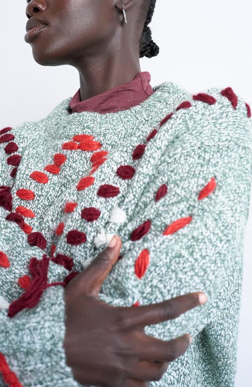 Topshop Knit Argyle Embroidered Sweater In Green