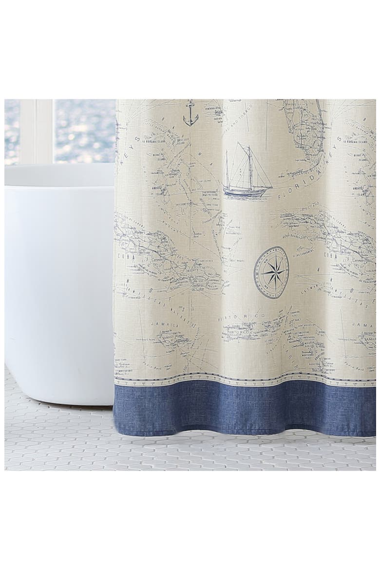 Caribbean Sea Shower Curtain, Alternate, color, BLUE LINEN