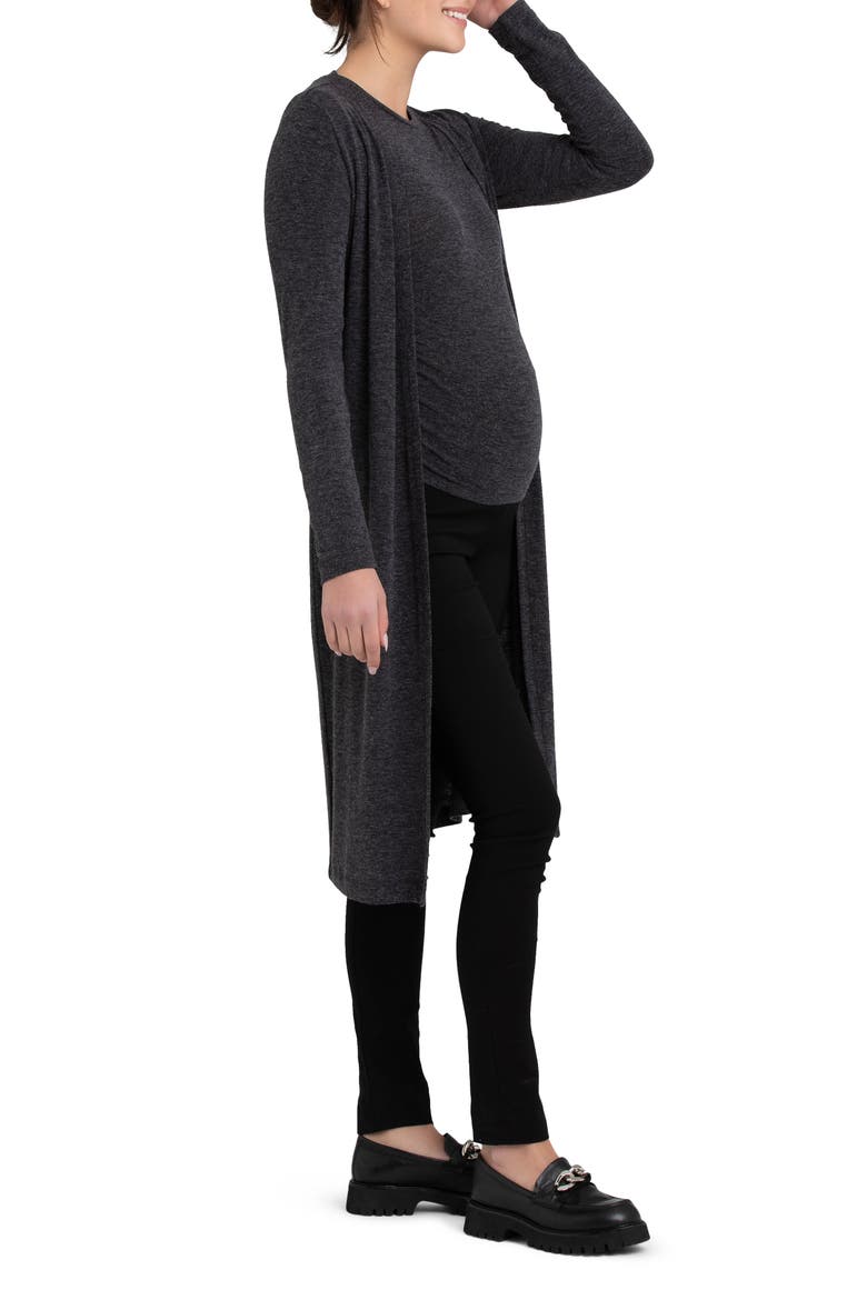 Nina Longline Maternity Cardigan, Alternate, color, DARK CHARCOAL