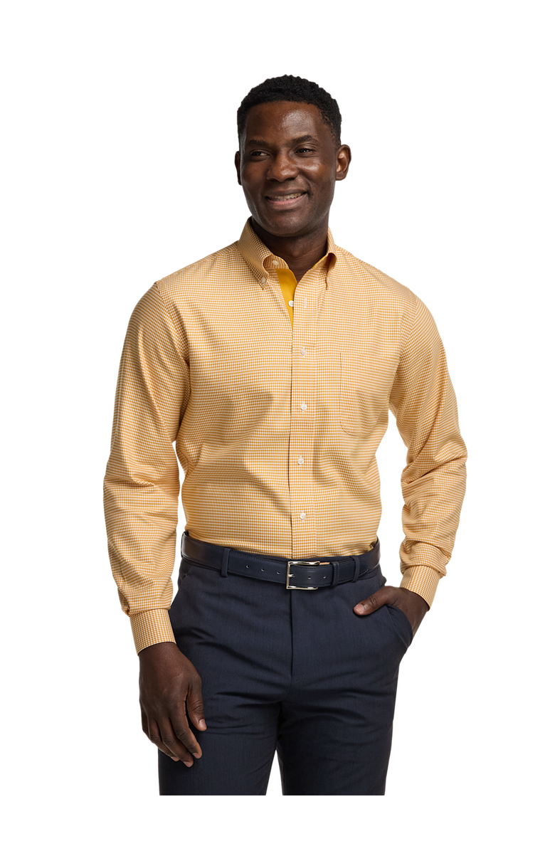 Paul Fredrick Slim Fit Comfort Stretch Non-iron Houndstooth Dress Shirt With Contrast Trim, Alternate, color, Gold