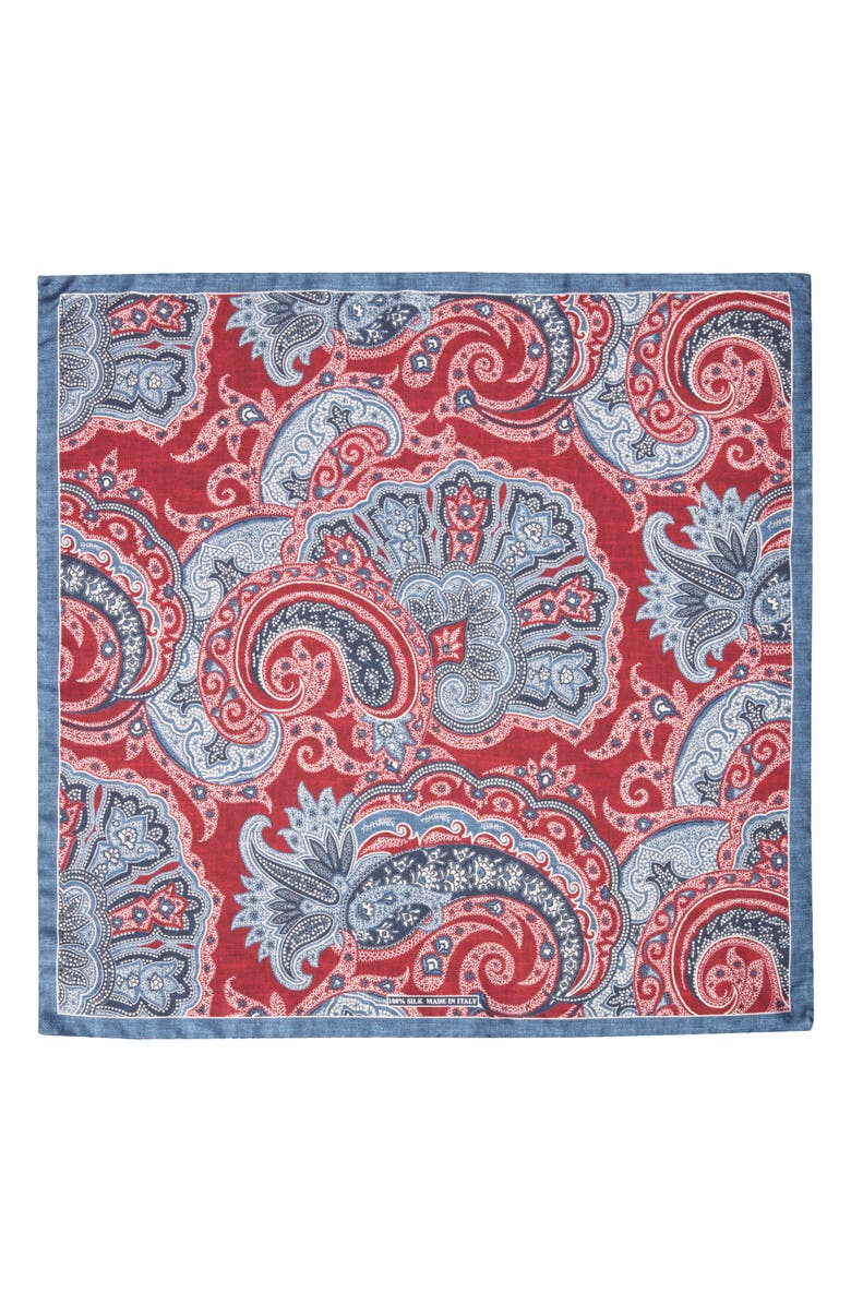 Nordstrom Paisley Silk Pocket Square, Alternate, color, Ruby