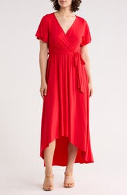 WEST K Flutter Sleeve High/Low Wrap Dress
