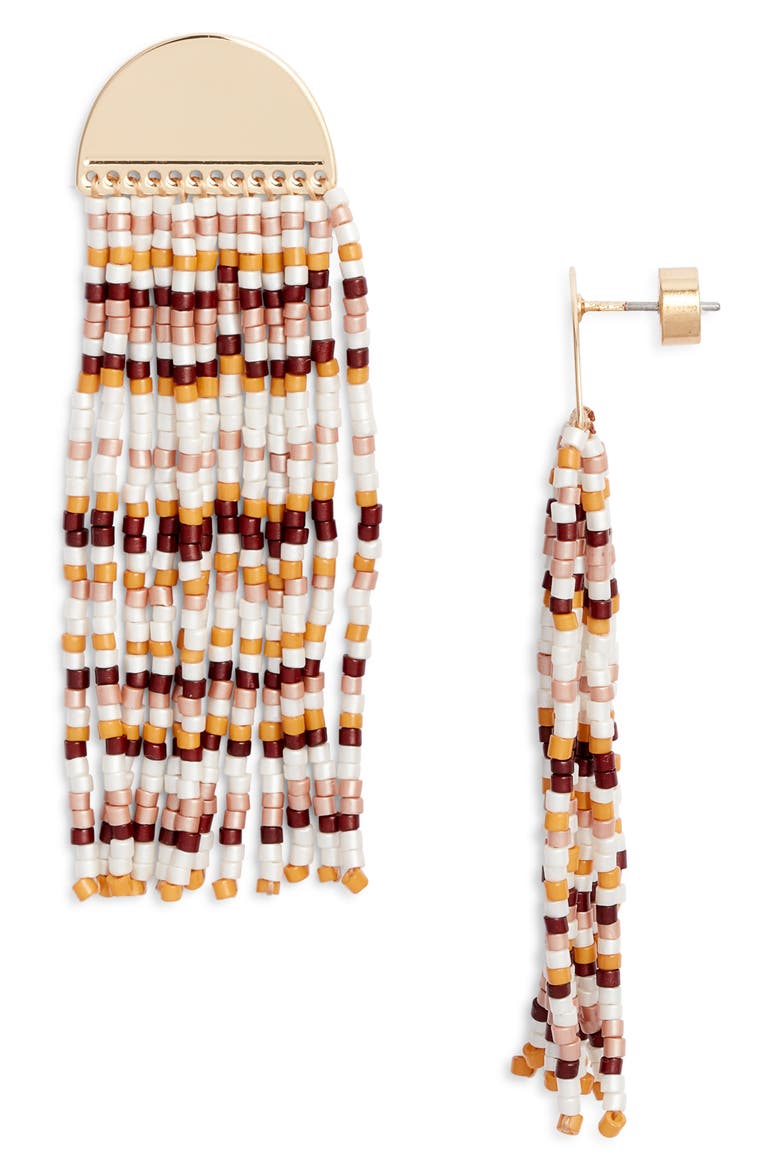 Crescent Seed Bead Fringe Drop Earrings, Main, color, NEUTRAL MULTI- GOLD