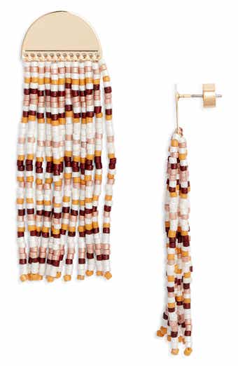 Crescent Seed Bead Fringe Drop Earrings