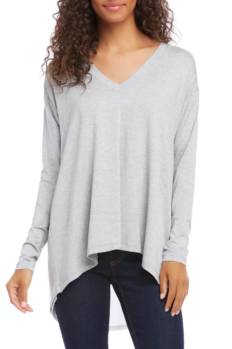 Button Back V-Neck Top, Main, color, LIGHT HEATHER GREY
