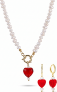 Joey Baby Freshwater Pearl Heart Charm Gold Plated Necklace And Matching Earring Gift Set