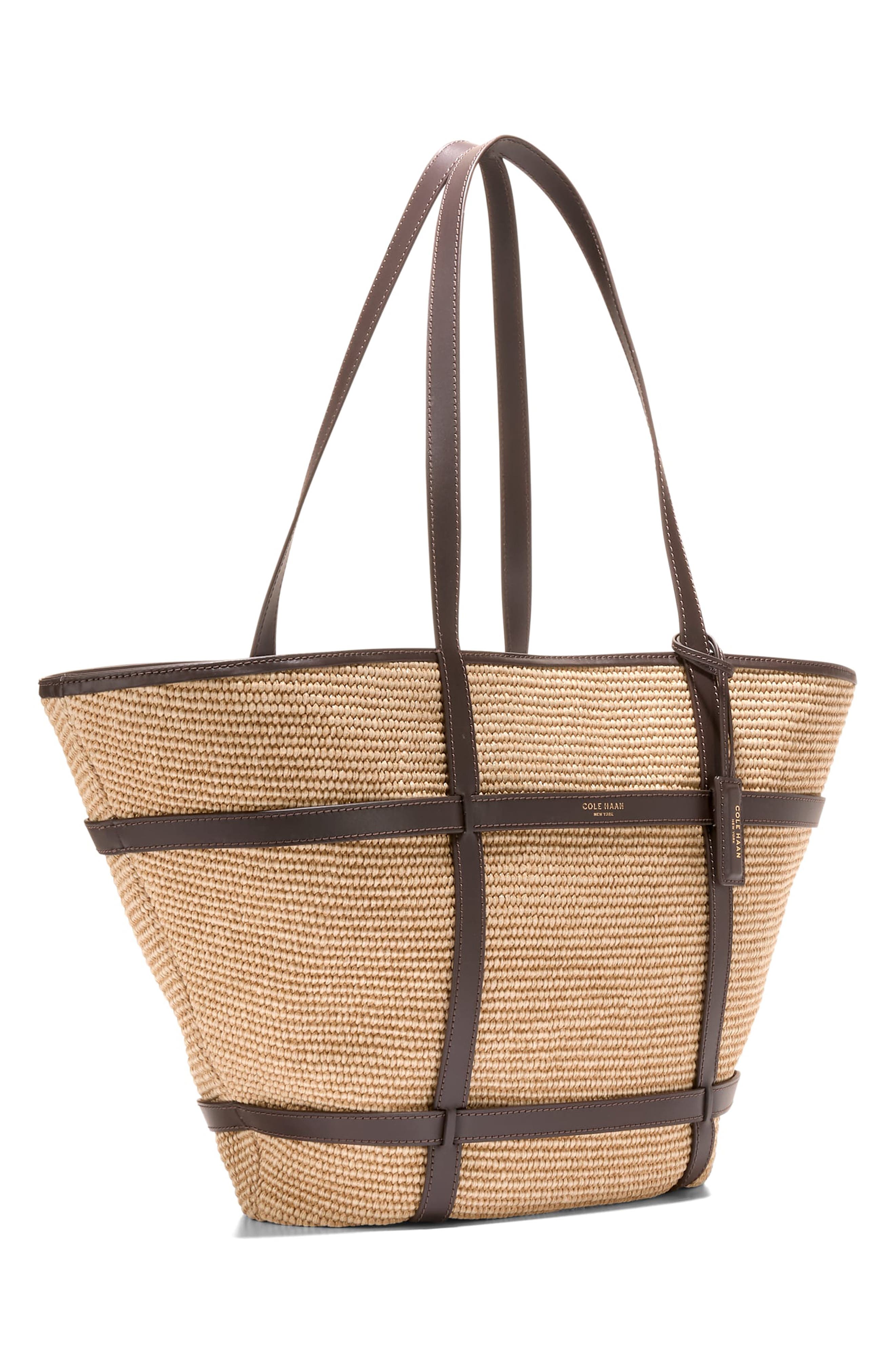 Cole Haan Key West Tote, Alternate, color, Natural Raffia/ Dark Chocolate