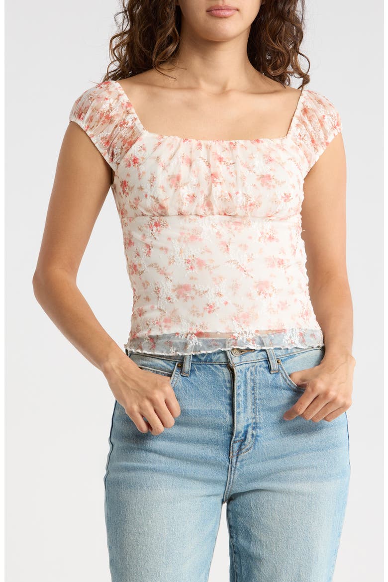 Emma Floral Ruffle Trim Top, Main, color, WHISPER WHITE COMBO
