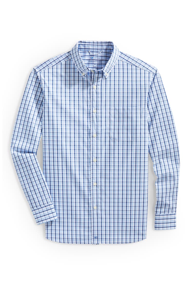 Classic Fit Check Button-Down Performance Shirt, Main, color, MAUI BLUE