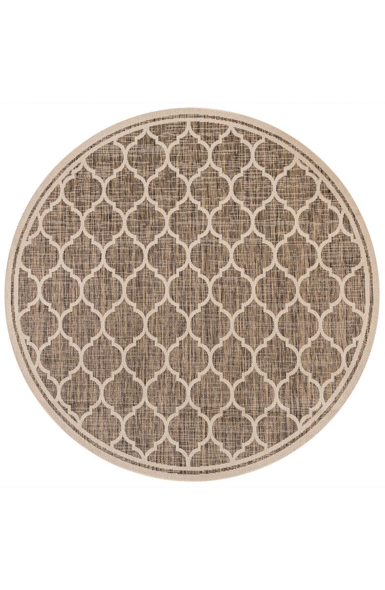 JONATHAN Y Trebol Moroccan Trellis Textured Weave Indoor/Outdoor Round Area Rug, Alternate, color, Brown/Beige
