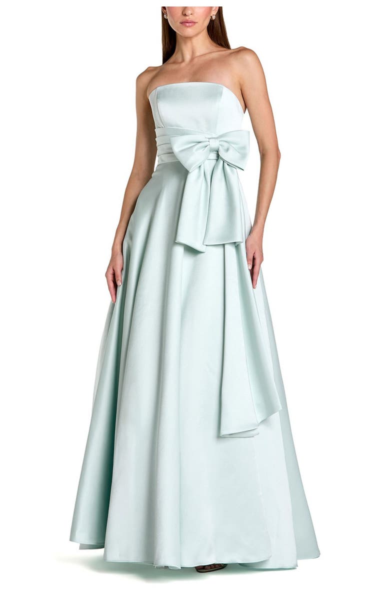 Mac Duggal Strapless Satin Ballgown With Bow Detail, Main, color, Seafoam