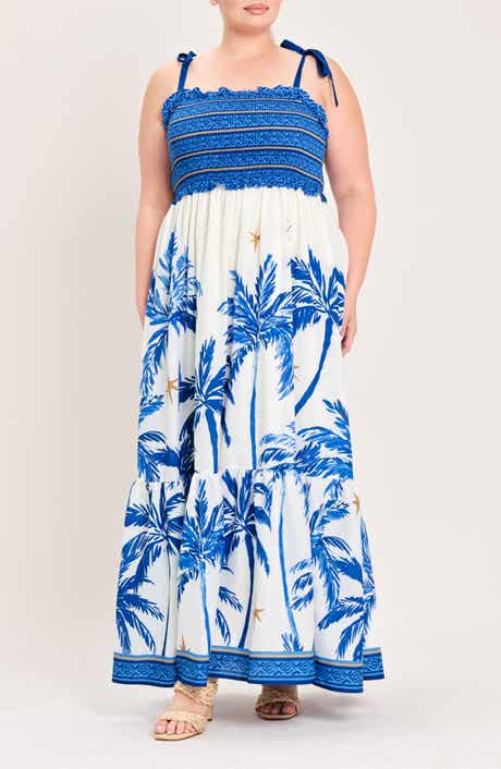Smocked Tie Shoulder Maxi Dress
