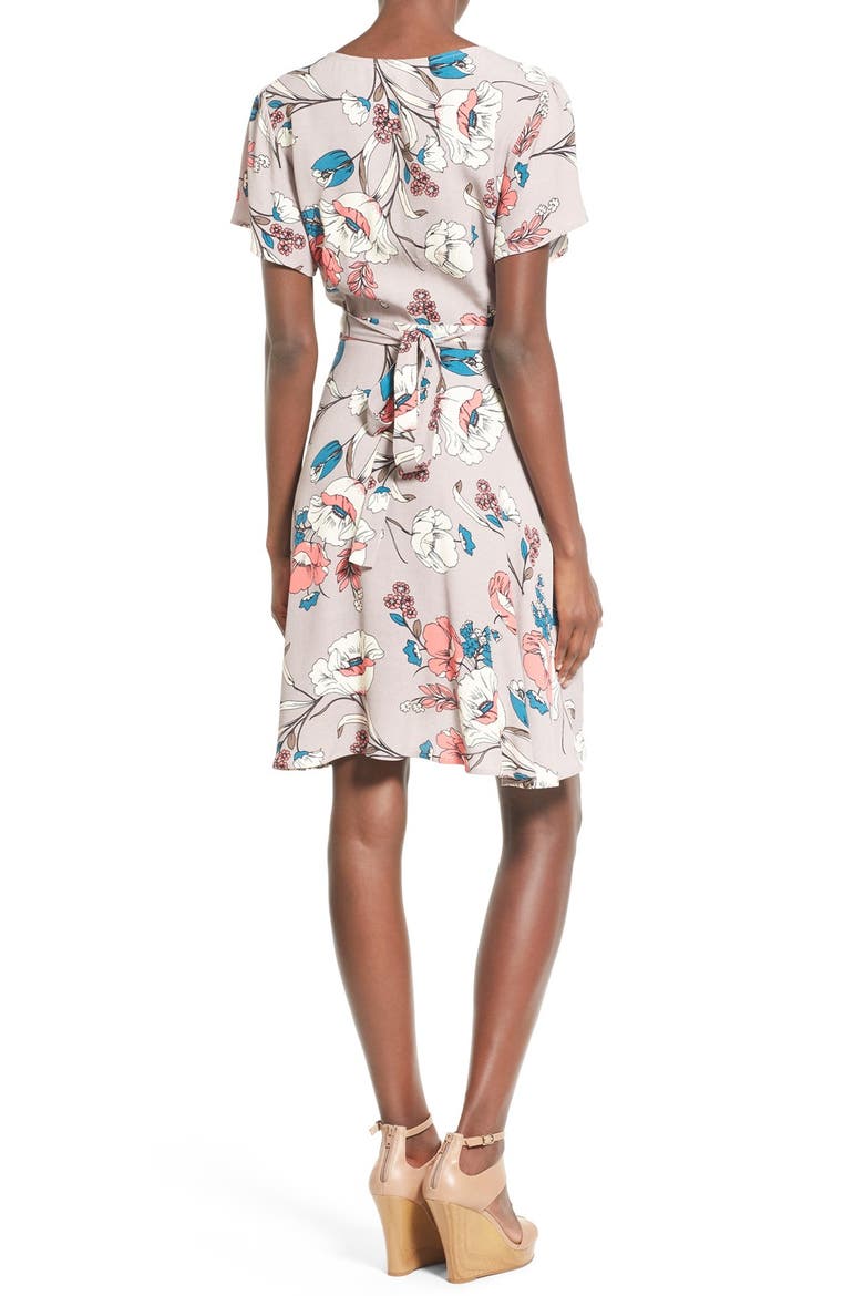 ASTR Floral Print Wrap Dress, Alternate, color, TAUPE MULTI FLORAL