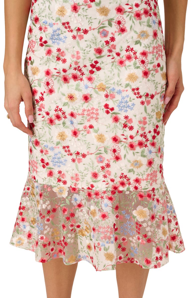 Adrianna Papell Embroidered Mesh Midi Dress, Alternate, color, 