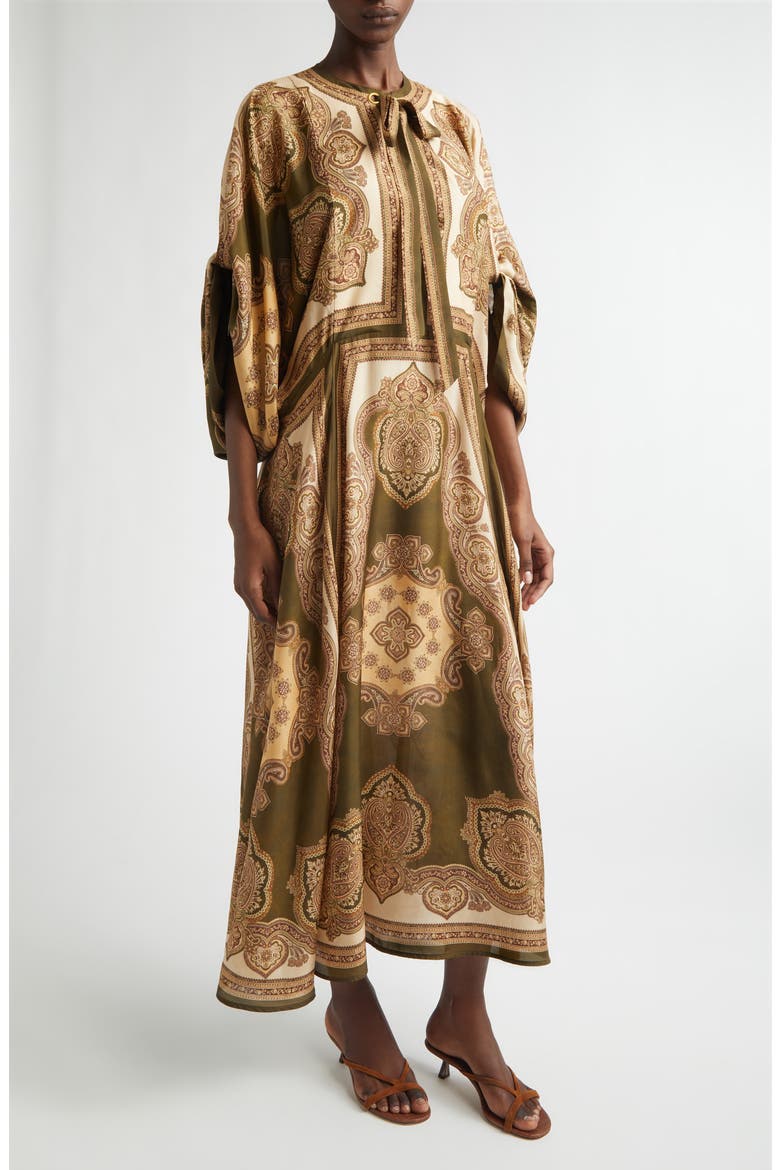 Mahon Paisley Print Habutai Silk Maxi Dress, Main, color, OLIVE PAISLEY