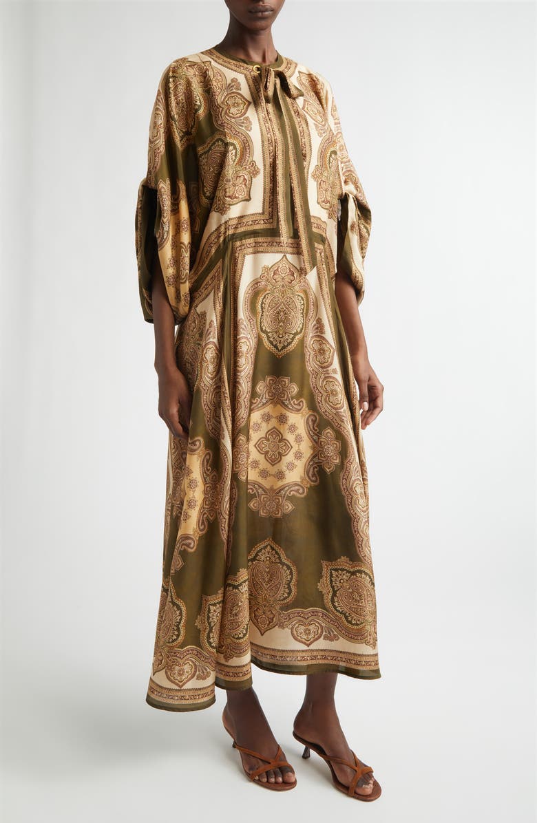 Zimmermann Mahon Paisley Print Habutai Silk Maxi Dress, Main, color, Olive Paisley