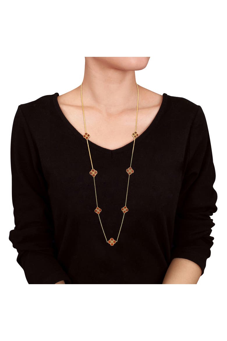 Carnelian Floral Station Necklace Yellow Plated Silver, Alternate, color, Yellow-Plated Sterling Silver