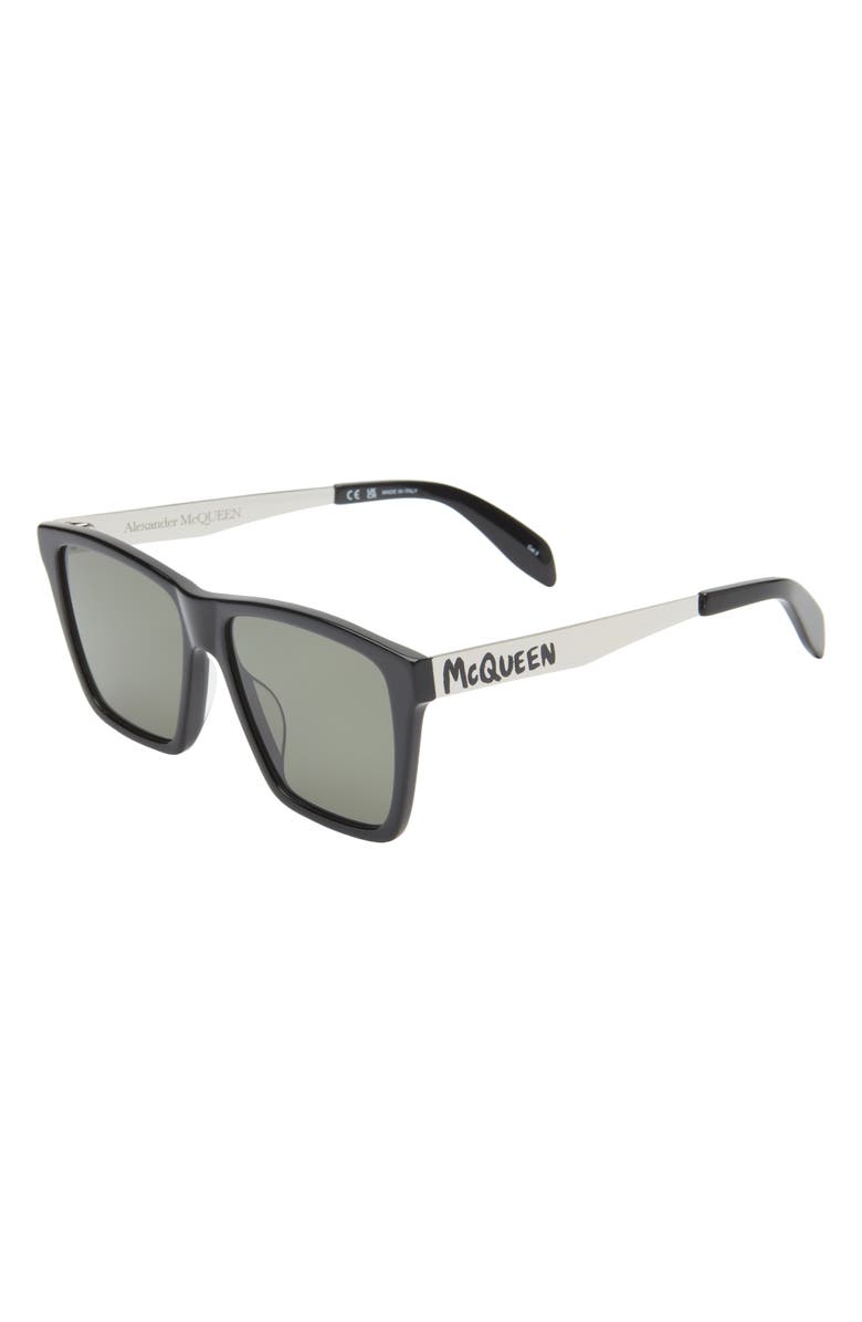 McQueen 57mm Square Sunglasses, Alternate, color, Black Silver Green