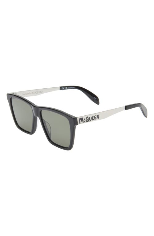 Alexander Mcqueen Mcqueen 57mm Square Sunglasses In Black Silver Green
