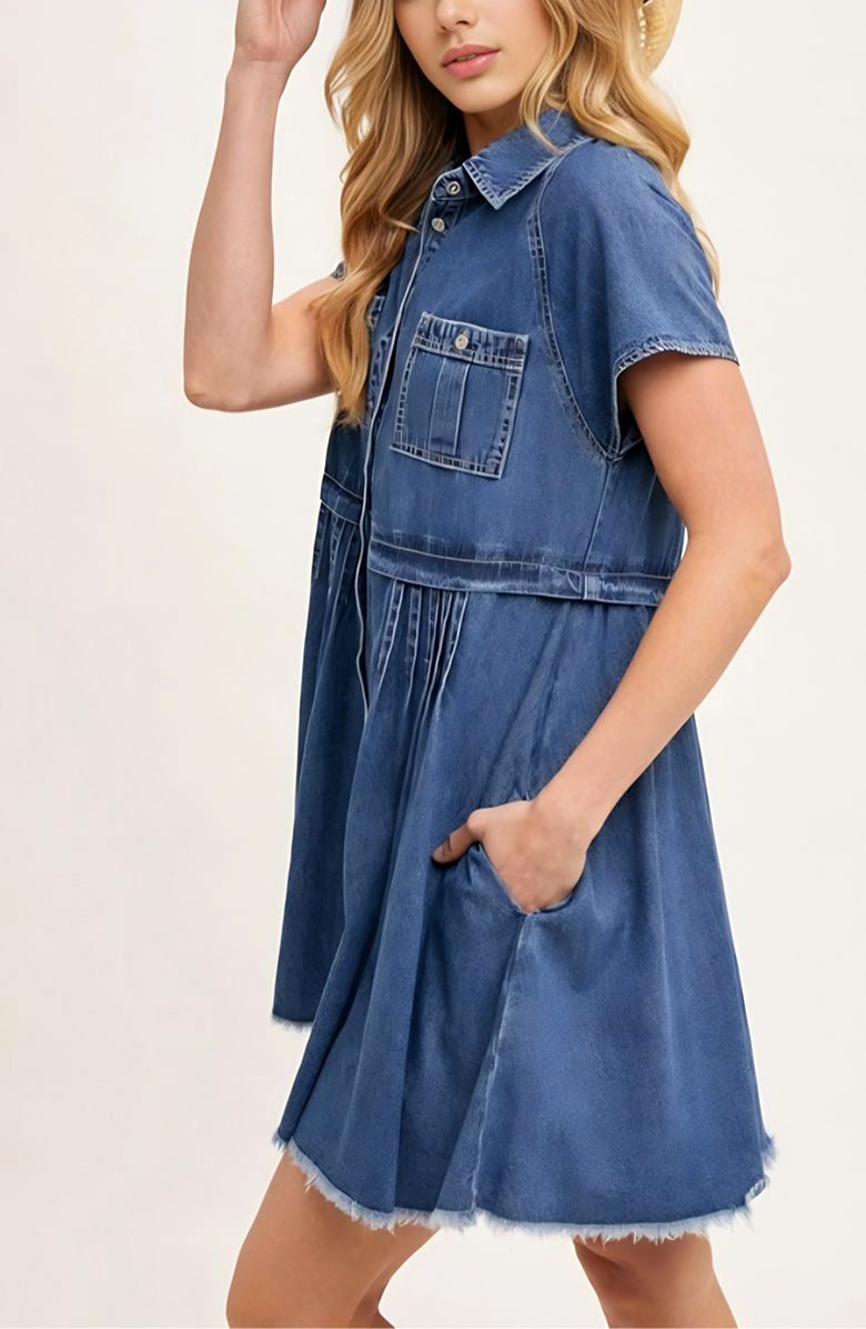 Knit and Lounge Button-Down Denim Mini Dress, Alternate, color, Denim Blue