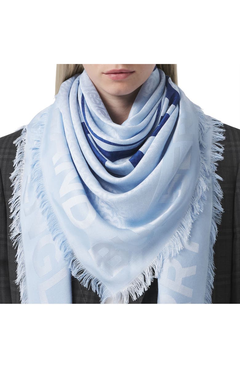 Burberry Logo TB Monogram Jacquard Silk & Wool Scarf, Alternate, color,