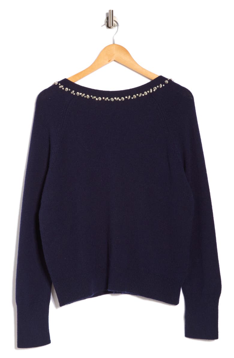 vineyard vines Rhinestone Embellished Wool Blend V-Neck Sweater, Alternate, color, Nautical Navy