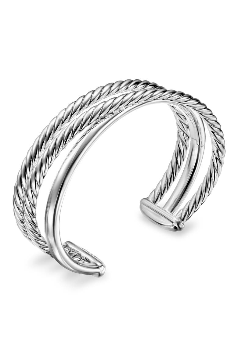 Bold Crossover Three Row Cuff Bracelet in Sterling Silver, 19mm, Alternate, color, SILVER