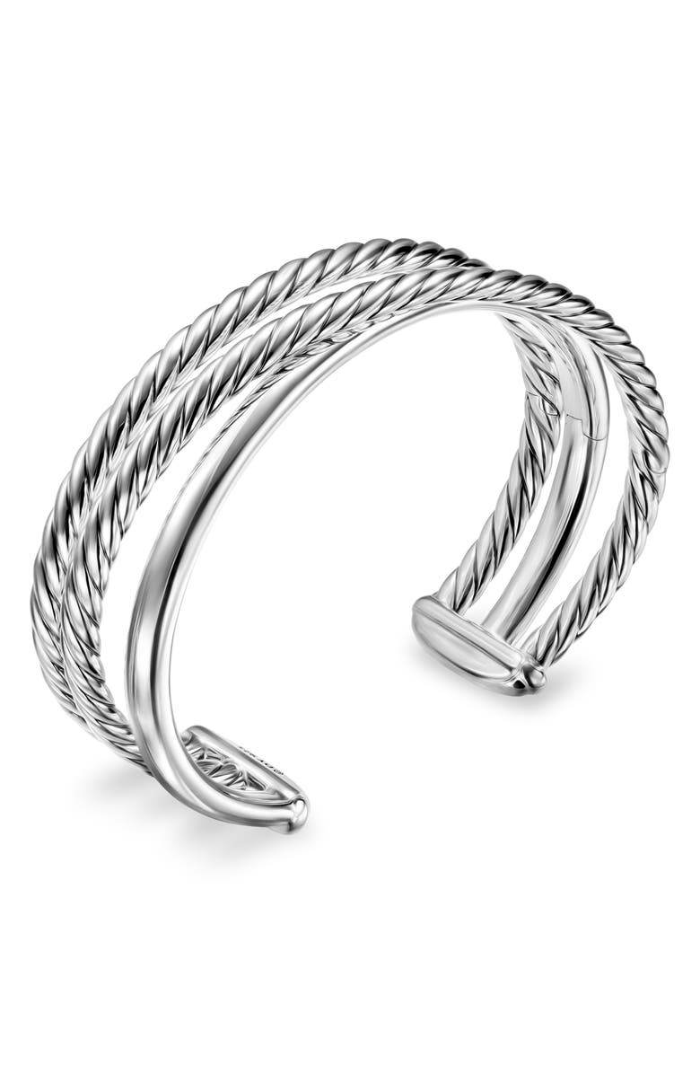 David Yurman Bold Crossover Three Row Cuff Bracelet in Sterling Silver, 19mm, Alternate, color, Silver