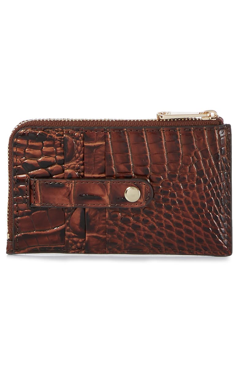 Brahmin Lennon Croc Embossed Leather Card Case, Alternate, color, Pecan