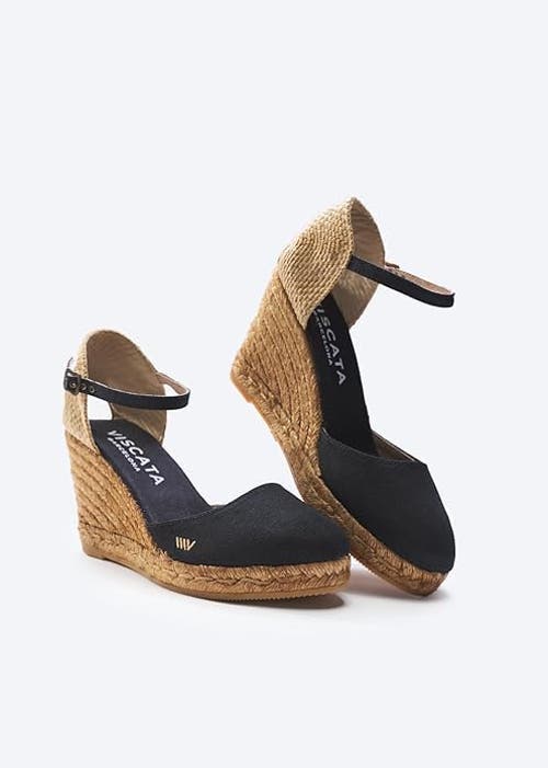 Viscata Satuna Canvas Espadrille Wedges In Black/natural