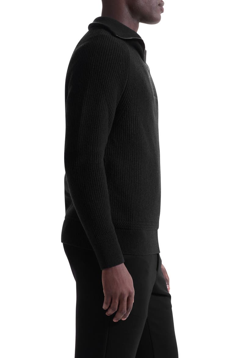 Merino Wool & Cotton Quarter Zip Pullover, Alternate, color, BLACK