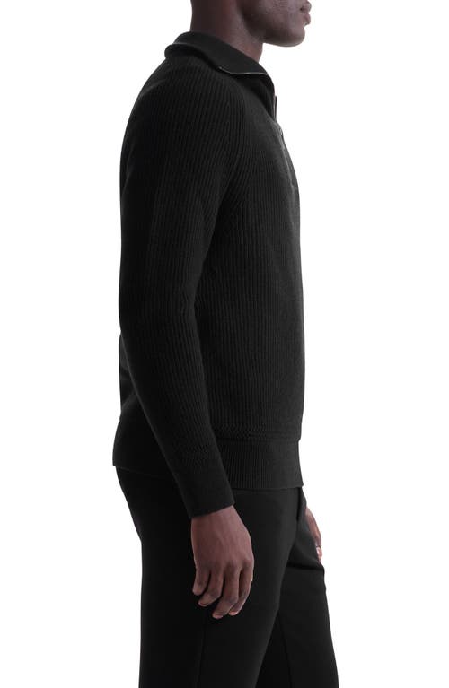 Bugatchi Merino Wool & Cotton Quarter Zip Pullover In Black
