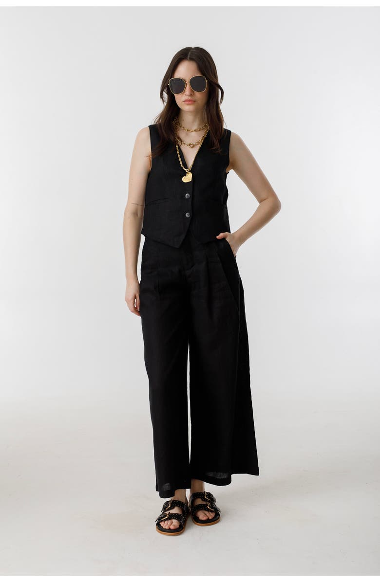 LANHTROPY Culotte Linen Pants, Alternate, color, Black