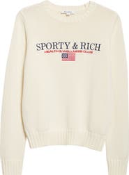 Sporty & Rich Nautical Embroidered Cotton Crop Sweater