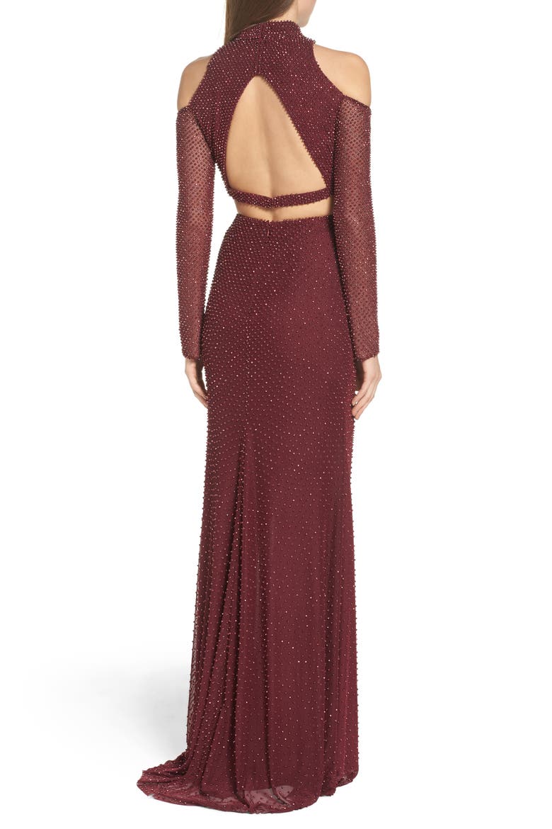 Long Sleeve Embellished Two-Piece Gown, Alternate, color, GARNET