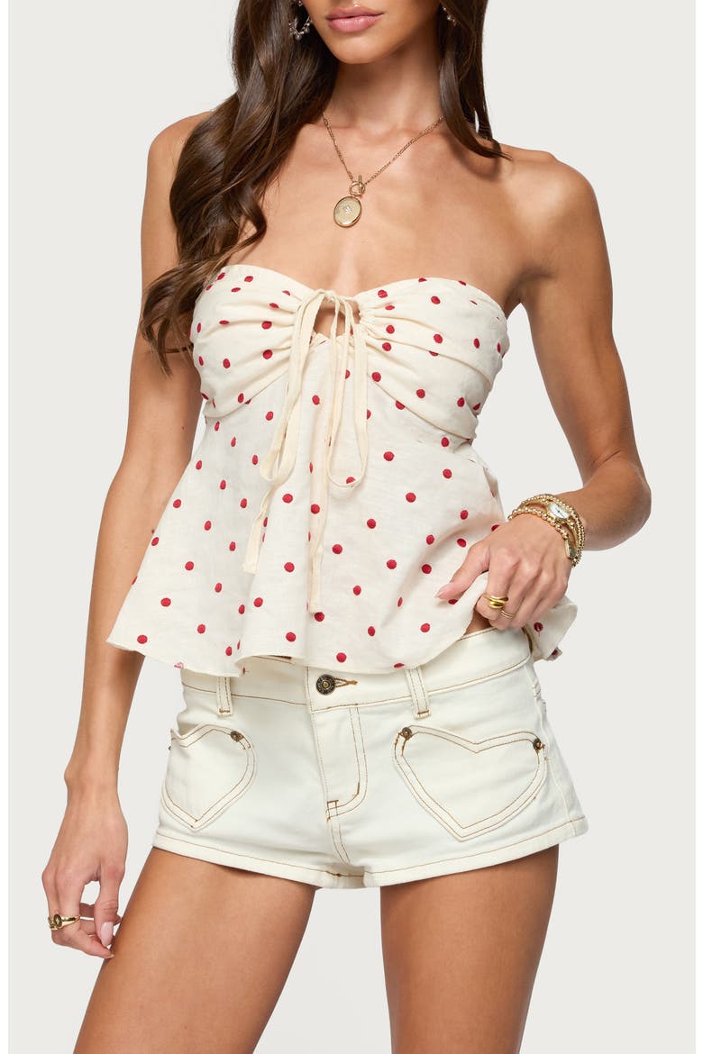 Izzey Dot Strapless Peplum Top, Alternate, color, CREAM