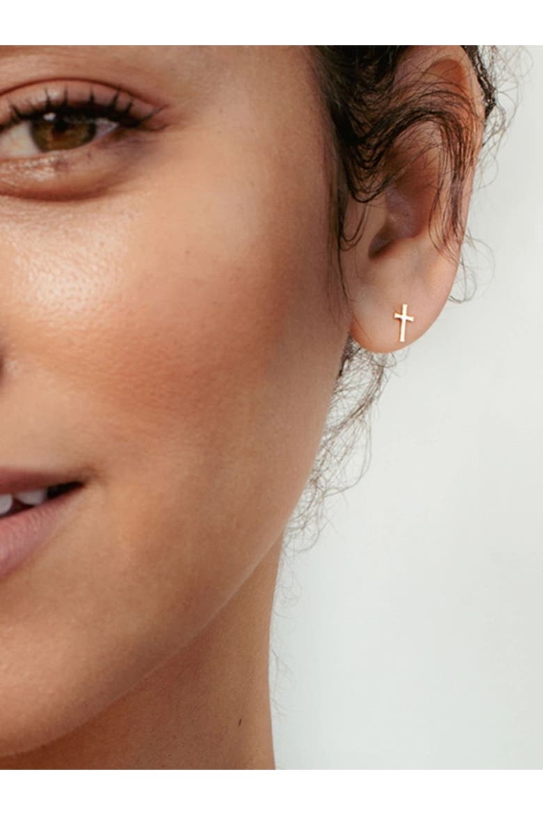 Cross Mini Stud Earring, Alternate, color, 18k Gold Plated