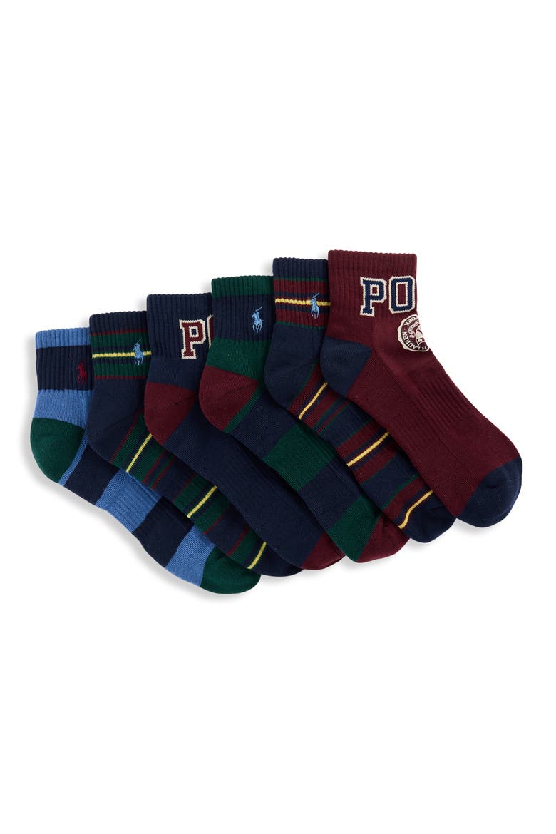 Big & Tall 6-pk Crest 1/4-Top Socks, Main, color, NAVY
