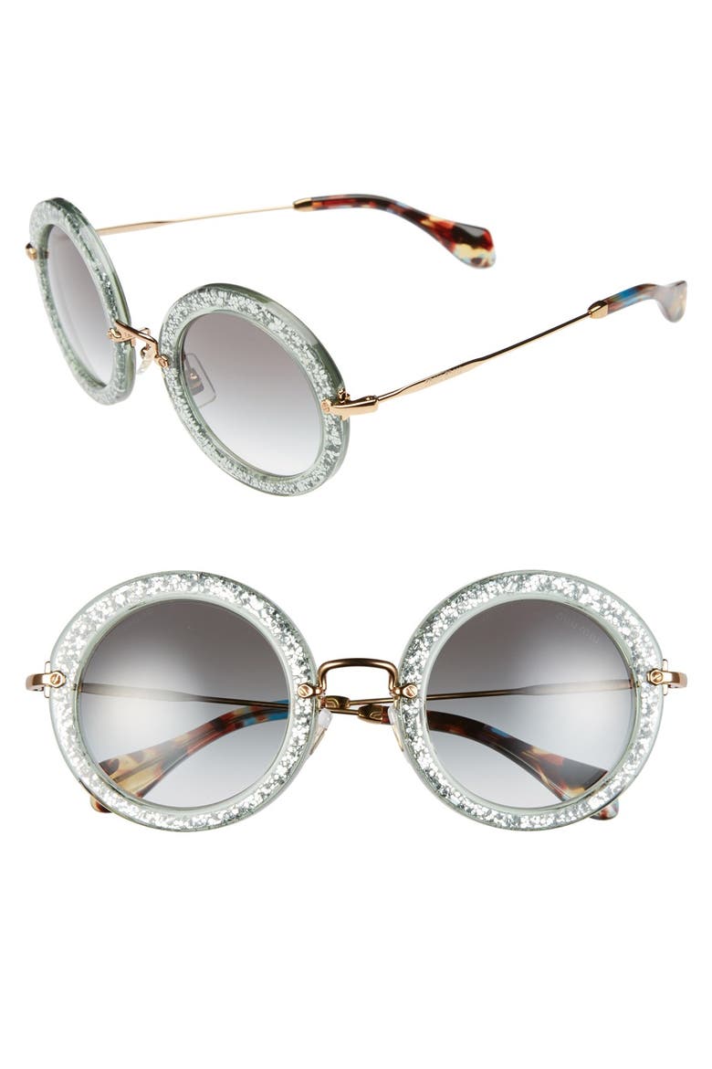 49mm Round Glitter Sunglasses, Main, color, GREEN