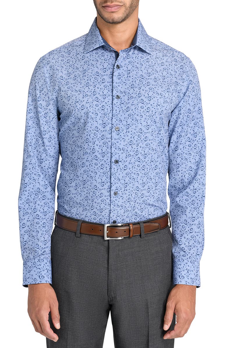 W.R.K Slim Fit Abstract Print Performance Dress Shirt, Main, color, Chambray Blue