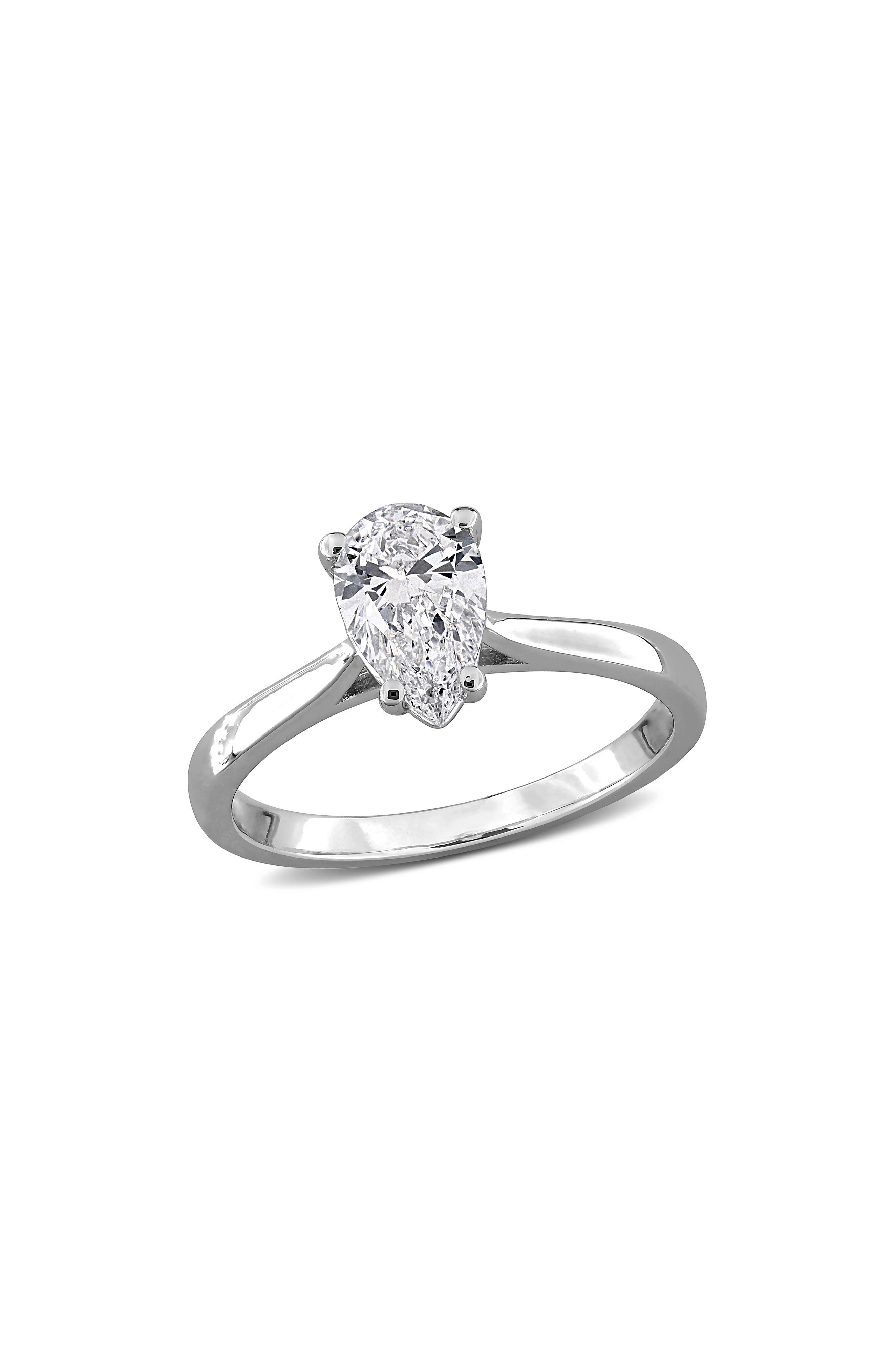 Sterling Silver Lab Grown Pear Cut & Round Diamond Ring