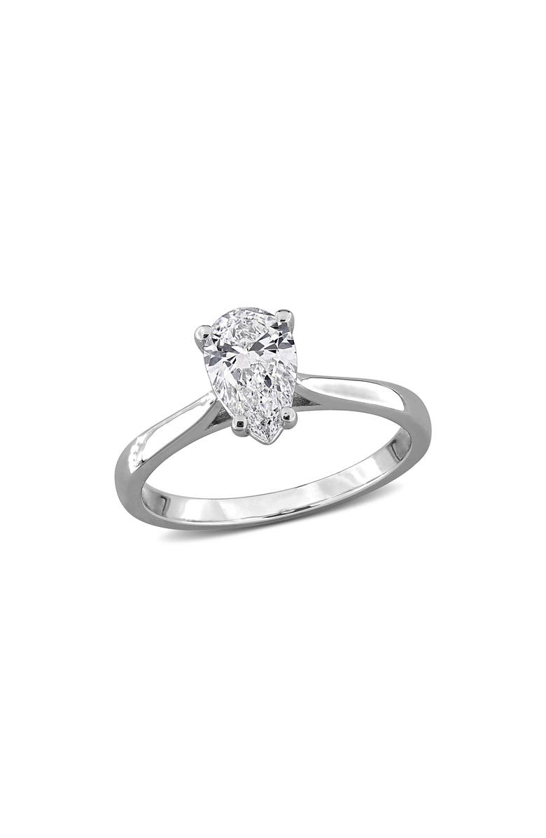 Created Forever Sterling Silver Lab Grown Pear Cut & Round Diamond Ring, Main, color, White