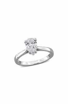 Created Forever Sterling Silver Lab Grown Pear Cut & Round Diamond Ring