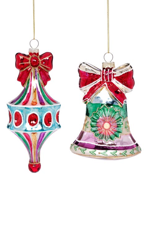 Festive Bell with Bow Ornament, Set of 6