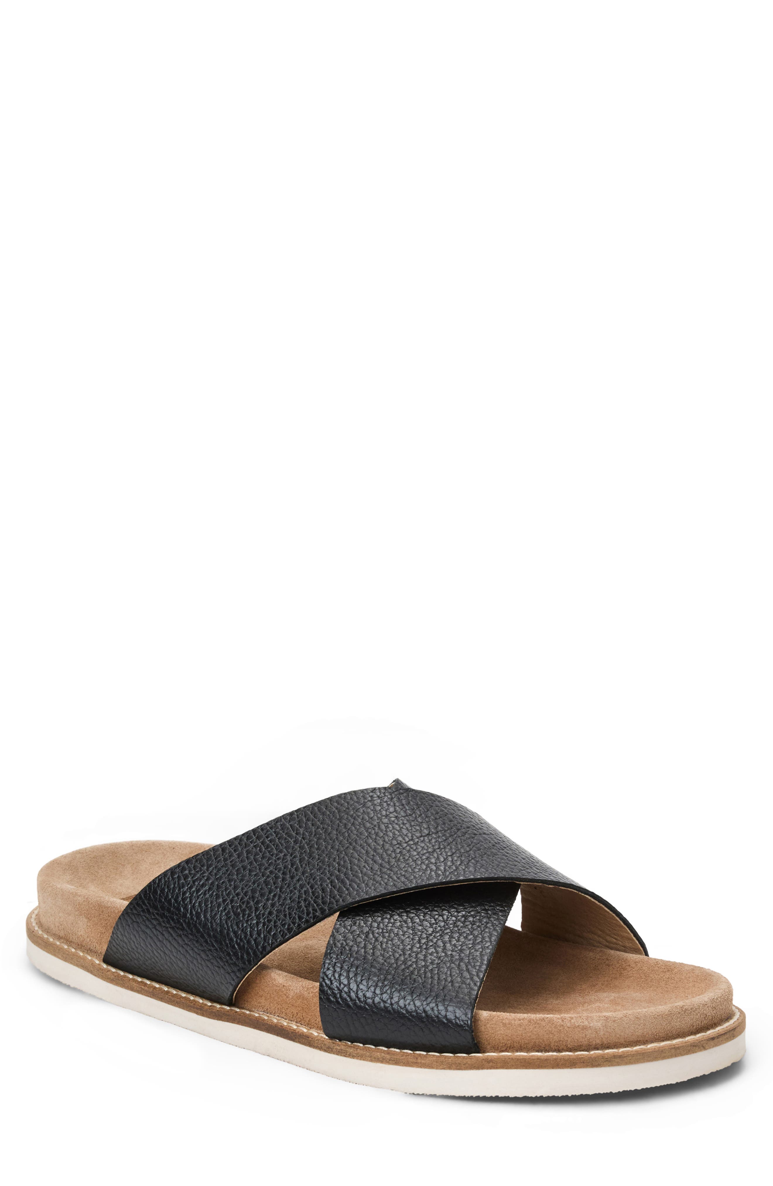 Bruno Magli Edgar Crisscross Leather Slide Sandal, Main, color, Black Pebbled