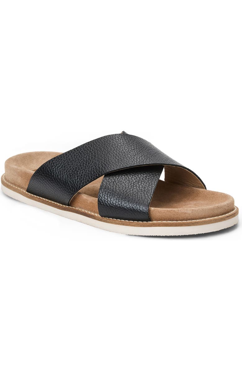Bruno Magli Edgar Crisscross Leather Slide Sandal, Main, color, Black Pebbled